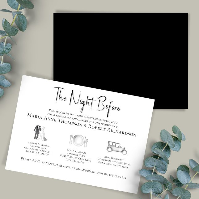 Invitación Cronología de elegante ensayo de bodas (The Night before wedding rehearsal dinner invitation.)