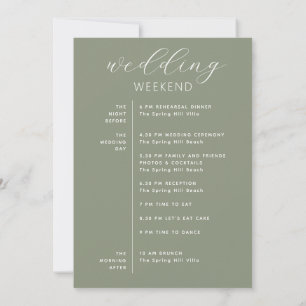 Invitación Cronología de fin de semana de boda en bosque con