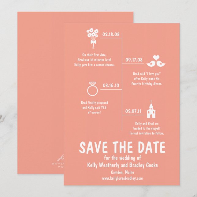 Invitación Cronología de la relación de boda Guardar la fecha (Anverso / Reverso)