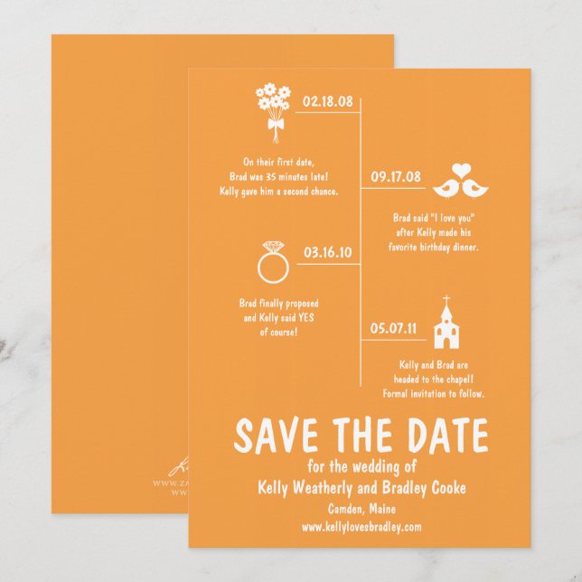 Invitación Cronología de la relación naranja Save the Date de (Anverso / Reverso)