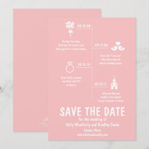 Invitación Cronología de la relación rosa, boda, guardar la f