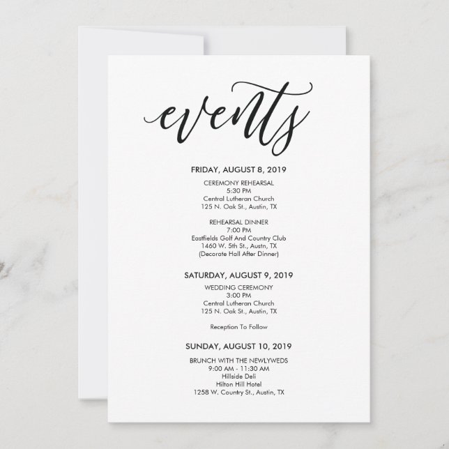 Invitación Cronología perfecta de la boda/tarjeta itineraria (Anverso)