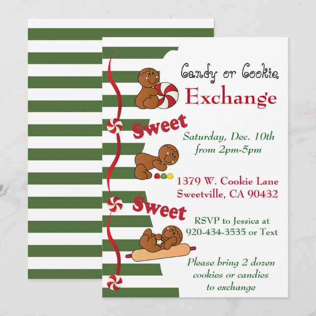Invitación Crookie de pan de jengibre o canje de dulces (Anverso / Reverso)
