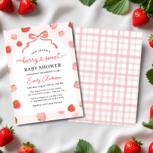Invitación Croquette Berry Sweet Bow Strawberry Baby Shower