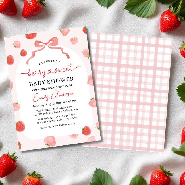 Invitación Croquette Berry Sweet Bow Strawberry Baby Shower (Subido por el creador)