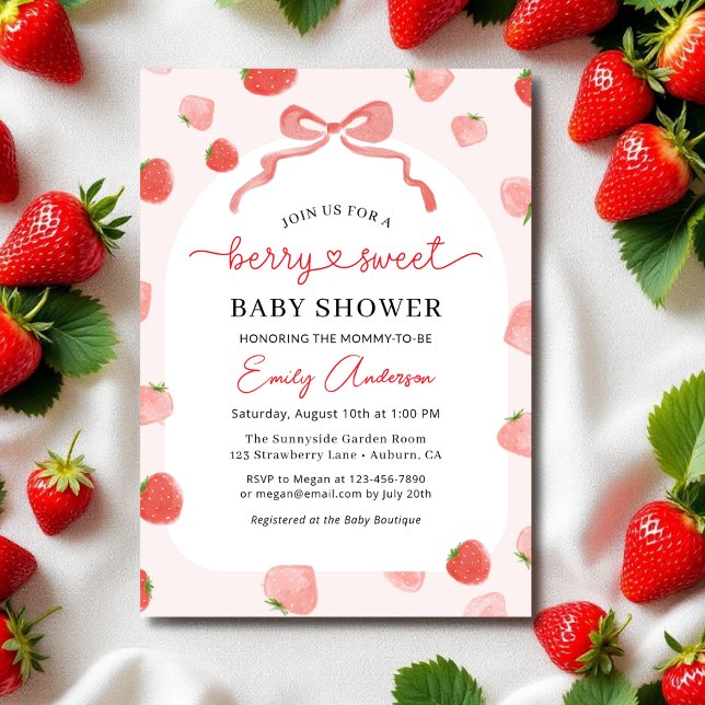 Invitación Croquette Bow Strawberry Berry Sweet Baby Shower (Subido por el creador)