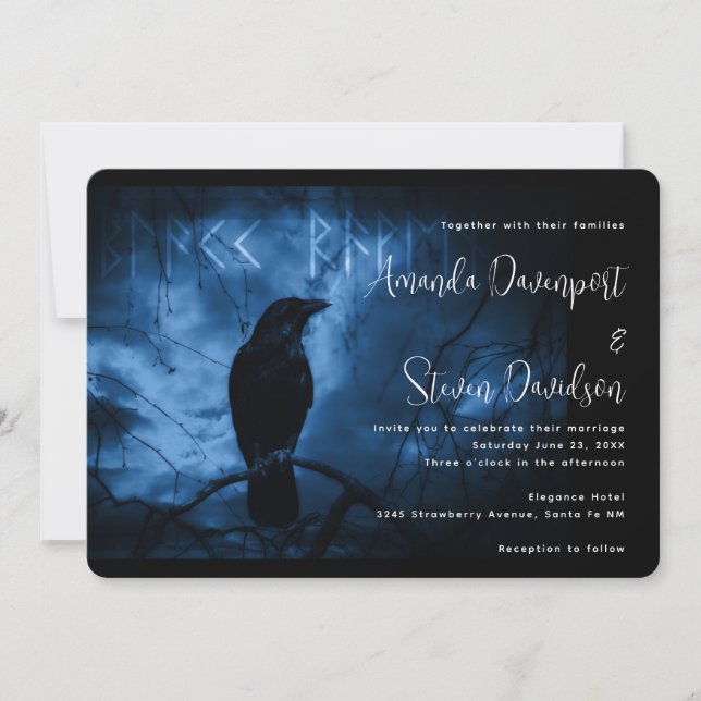 Invitación Crow negro con Boda de estilo de Gótico oscuro (Anverso)