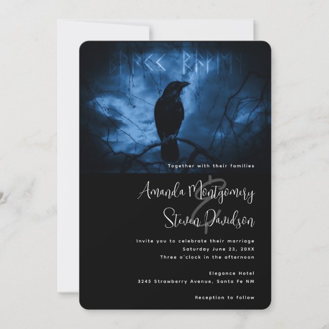 Invitación Crow negro con Boda de estilo de Gótico oscuro (Anverso)