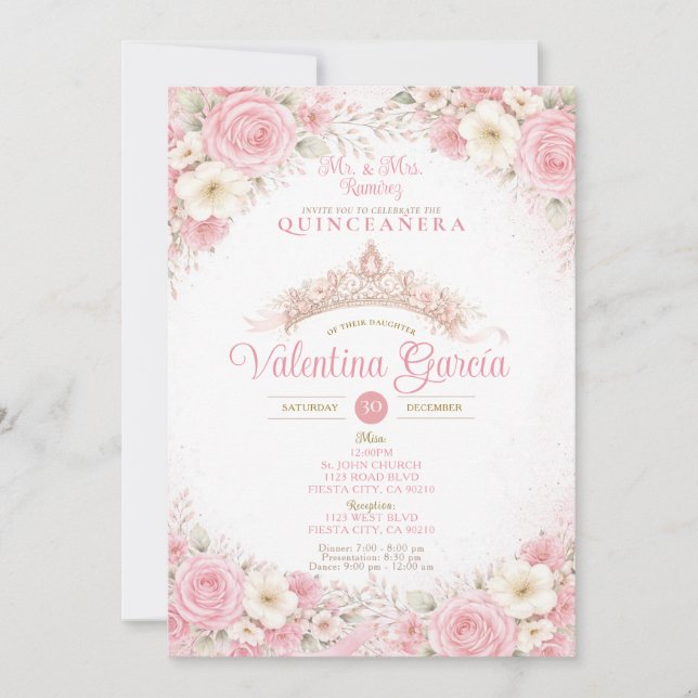 Invitación Crown Blush Pink Quinceañera Invitation (Anverso)