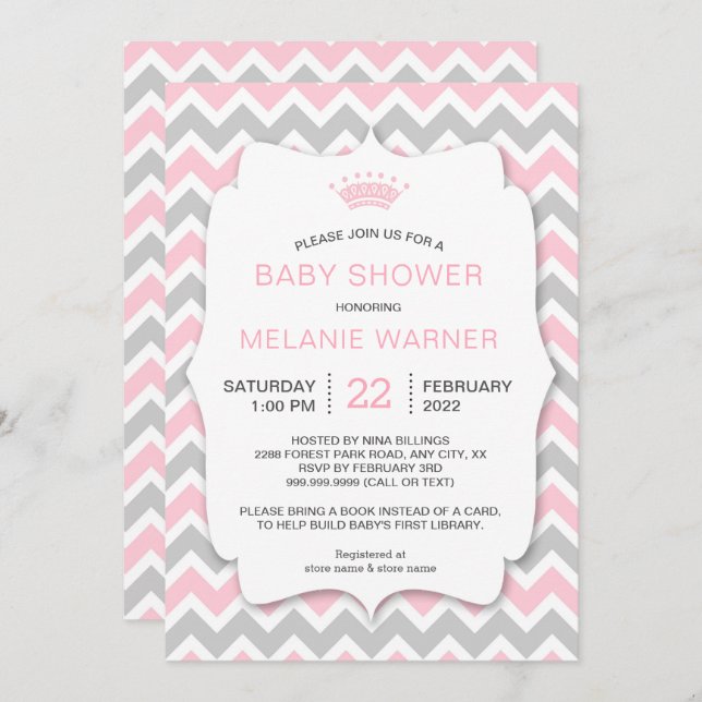 Invitación Crown Chica Bring a Book Baby Shower invita (Anverso / Reverso)