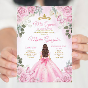 Invitación Crown de oro de mariposa rosa insignificante 15 An