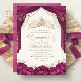 Invitación Crown Floral Borgoña Moderno Quinceanera
