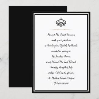 Invitación Crown Royal Black White and Gold Boda