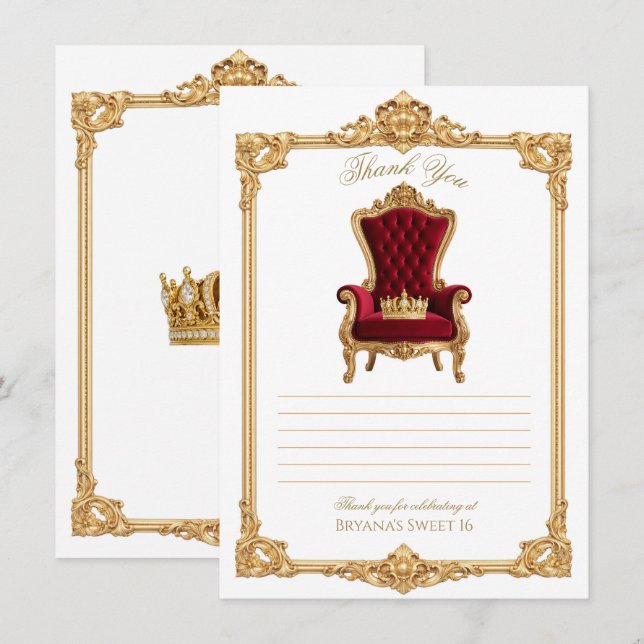 Invitación Crowned in Gold Royal Chair Thank You (Anverso / Reverso)