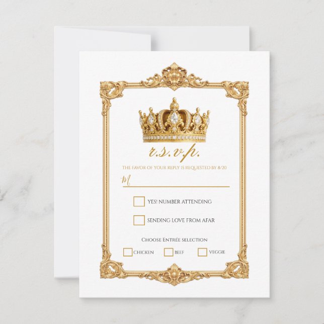 Invitación Crowned in Gold Royal Crown Elegant Wedding RSVP (Anverso)