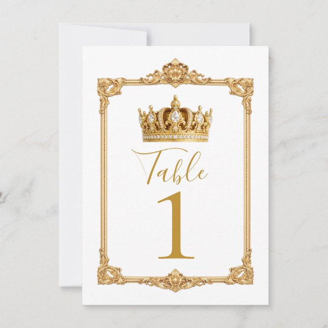 Invitación Crowned in Gold Royal Crown Table Number (Anverso)