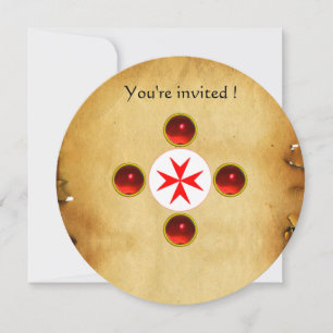 Invitación Cruce de gema 1ª Santa Comunión / rojo cristiano