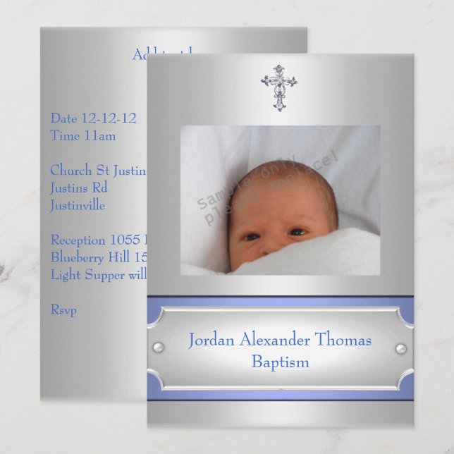 Invitación Cruce del marco de la fotografía metálica blanca d (Anverso / Reverso)