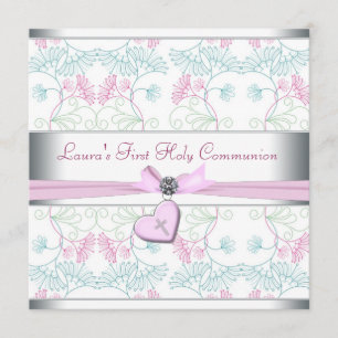 Invitación Cruce rosa rosa azul Verde azulada cruz rosa prime