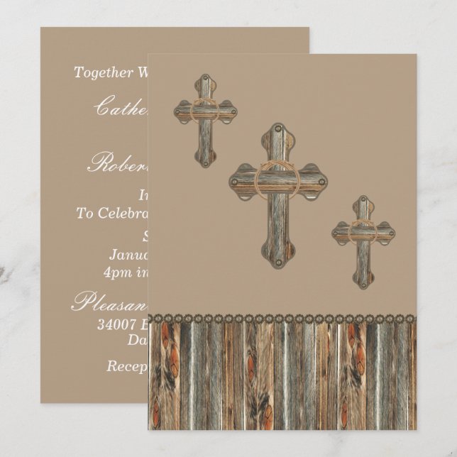 Invitación Cruces De Barnwood Con Ropes Y Conchos (Anverso / Reverso)