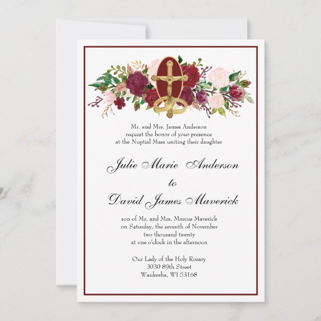 Invitación Crucifijo católico elegante Boda religioso Invita (Anverso)