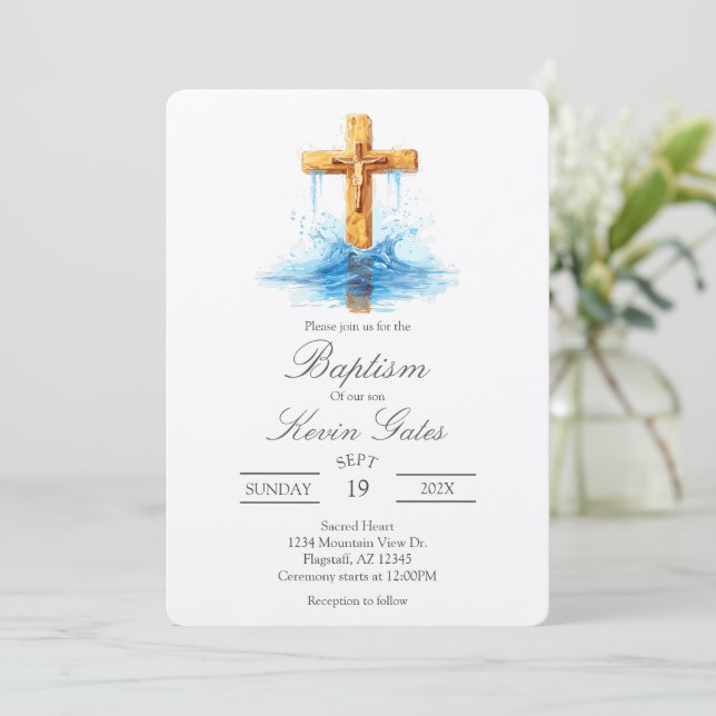 Invitación Crucifix  baptismInvitation (Anverso de pie)