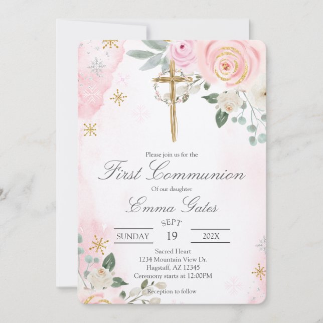 Invitación Crucifix  first communion Invitation (Anverso)