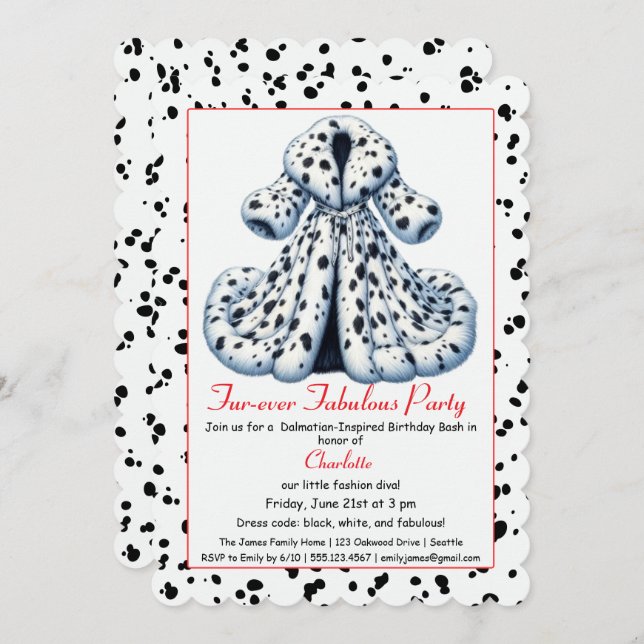 Invitación Cruella-Inspired Dalmatian Party – Birthday  (Anverso / Reverso)