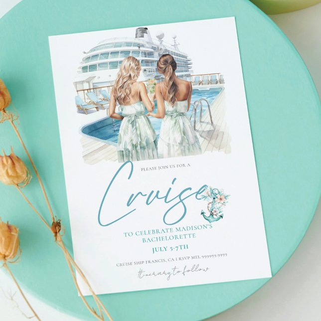 Invitación Cruise Bachelorette Party Watercolor Bride (Subido por el creador)