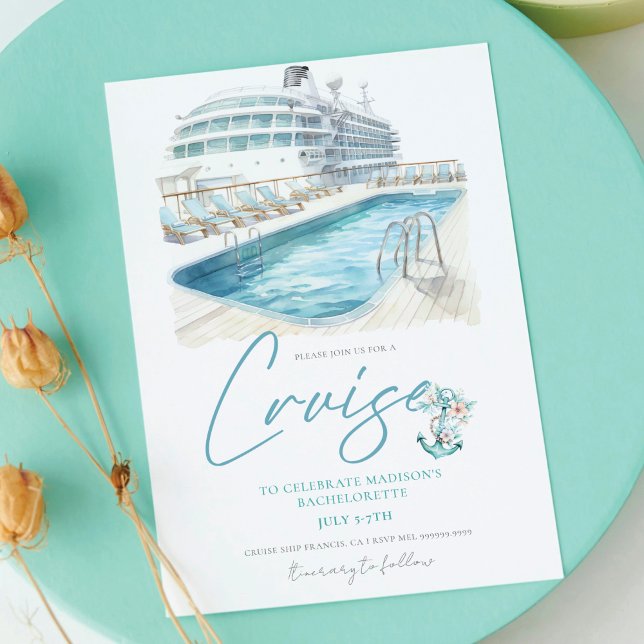 Invitación Cruise Bachelorette Party Watercolor Ship (Subido por el creador)