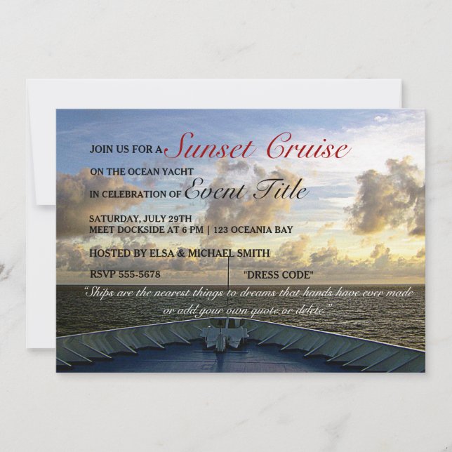 Invitación © Cruise Ship Yacht Boat Sunset Fiesta  (Anverso)