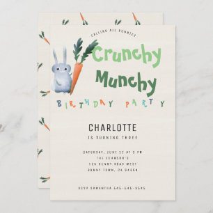 Invitación Crunchy Munchy Bunny Birthday Party Funny Cuid Kid