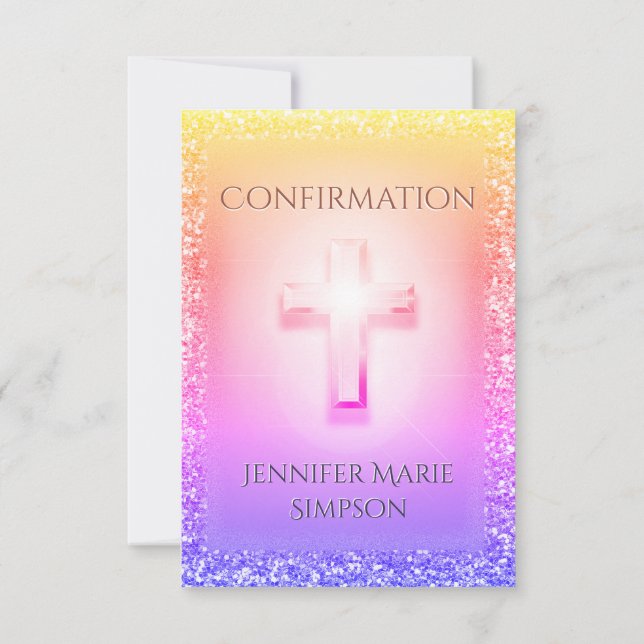 Invitación Cruz arcoiris ligera de confirmación (Reverso)