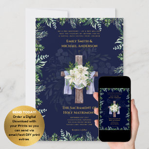 Invitación Cruz Azul Boda de Masa Nupcial Católica
