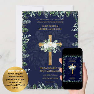 Invitación Cruz Azul Boda de Masa Nupcial Católica