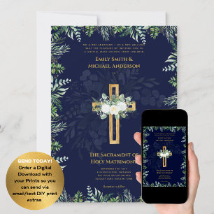 Invitación Cruz Azul Boda de Masa Nupcial Católica