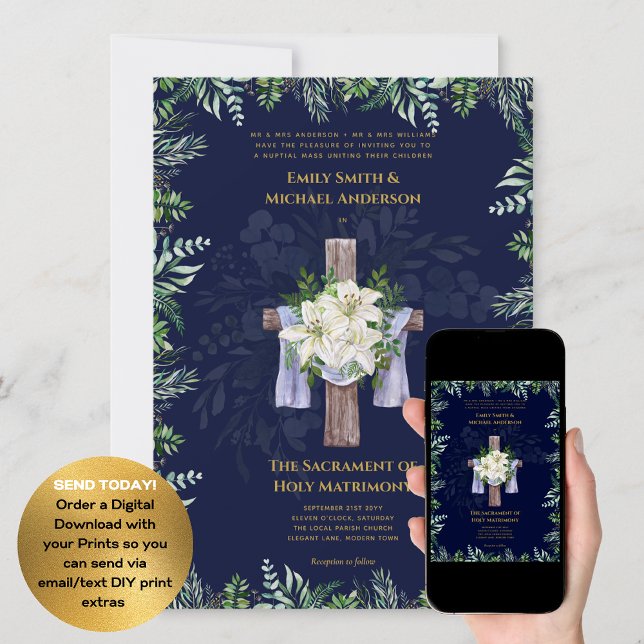 Invitación Cruz Azul Boda de Masa Nupcial Católica (Subido por el creador)
