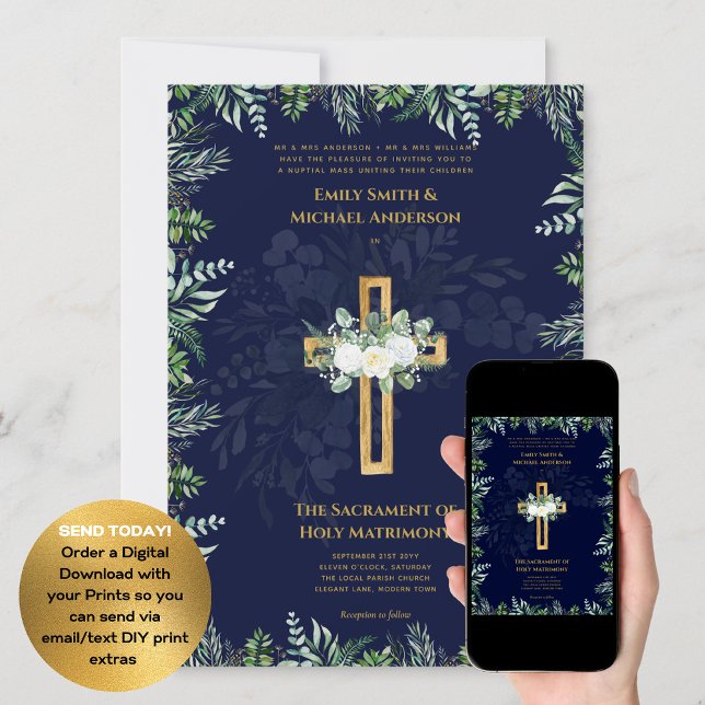 Invitación Cruz Azul Boda de Masa Nupcial Católica (Subido por el creador)