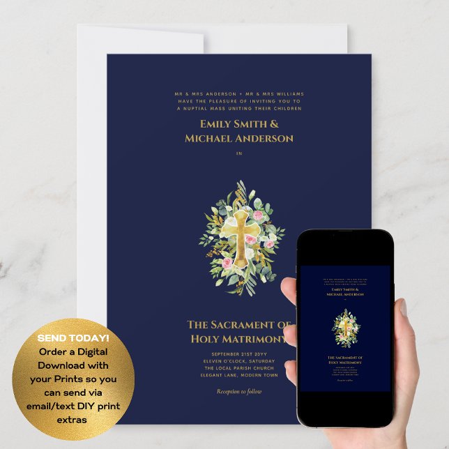 Invitación Cruz Azul Boda de Masa Nupcial Católica (Subido por el creador)