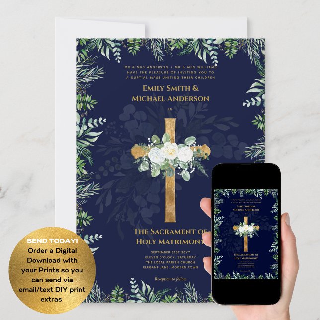 Invitación Cruz Azul Boda de Masa Nupcial Católica (Subido por el creador)