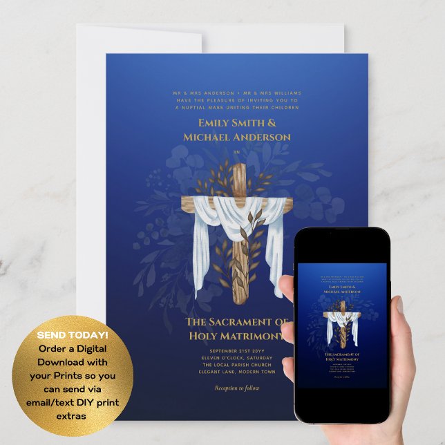 Invitación Cruz Azul Boda de Masa Nupcial Católica (Subido por el creador)