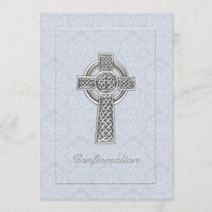 Invitación Cruz azul de la plata del damasco de la