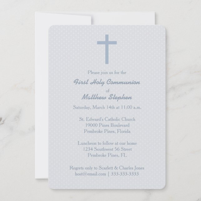 Invitación Cruz Azul Pastel de la Comunión (Anverso)
