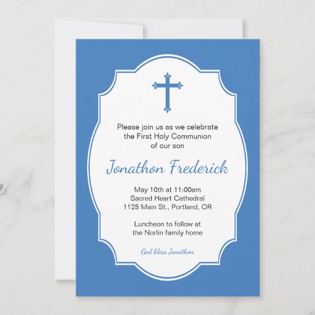 Invitación Cruz Azul Primera Comunión Santa (Anverso)