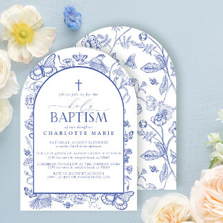 Invitación Cruz Azul y Blanca Santísimo Bautismo Mariposas Fl