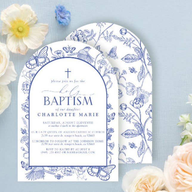 Invitación Cruz Azul y Blanca Santísimo Bautismo Mariposas Fl (Subido por el creador)