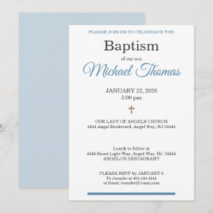 Invitación Cruz Blanca Azul Nombre Personalizado Bautizo