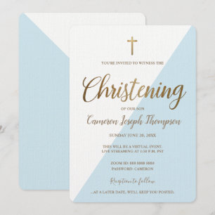 Invitación Cruz blanca blanca de oro simple Christine virtual