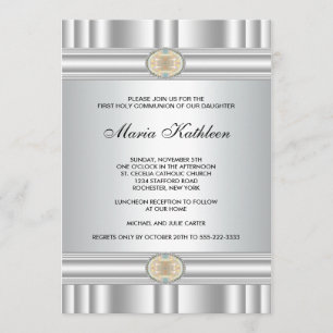 Invitación Cruz Blanca Niñas Elegante Oro Primera Comunión