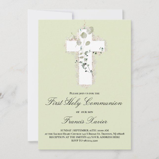 Invitación cruz blanca Primera Comunión (Anverso)